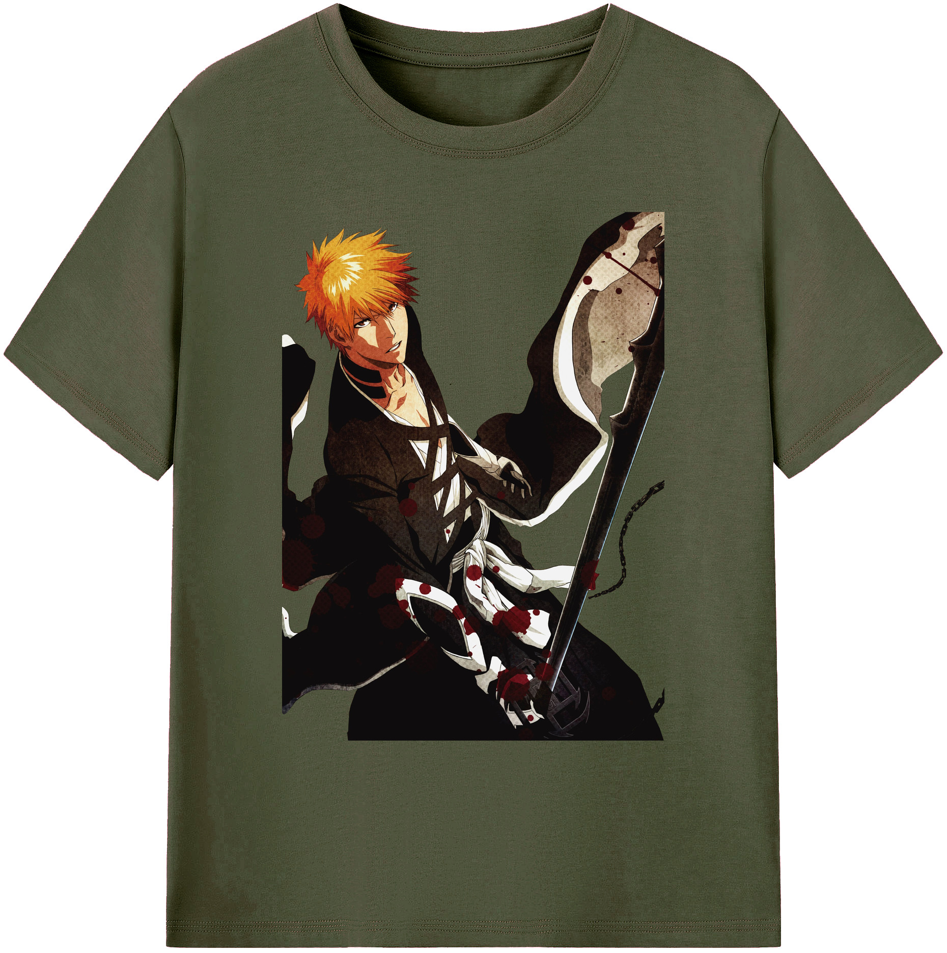 （画像用） ブリーチ 黒崎一護（くろさき いちご）BLEACH Kurosaki Ichigo 綿100％ メンズ半袖Tシャツ｜肌触りやわらか＆通気性